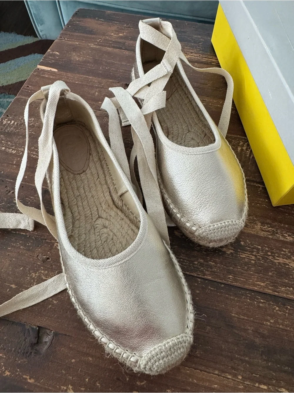 BODEN Ankle Tie Espadrilles/gold foil